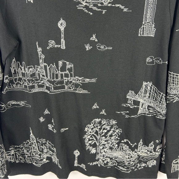 Chico's Embroidered Scenic Long Sleeve Cotton Modal Tee Medium Black - Picture 6 of 14